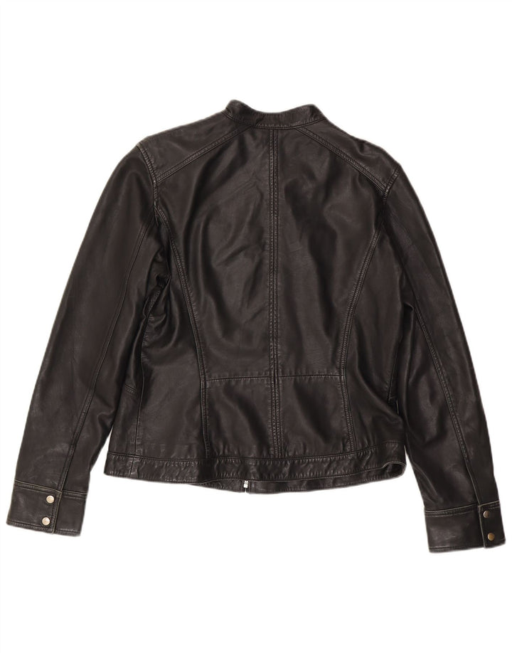 MONSOON Chaqueta de cuero para mujer Reino Unido 44 Cuero negro grande