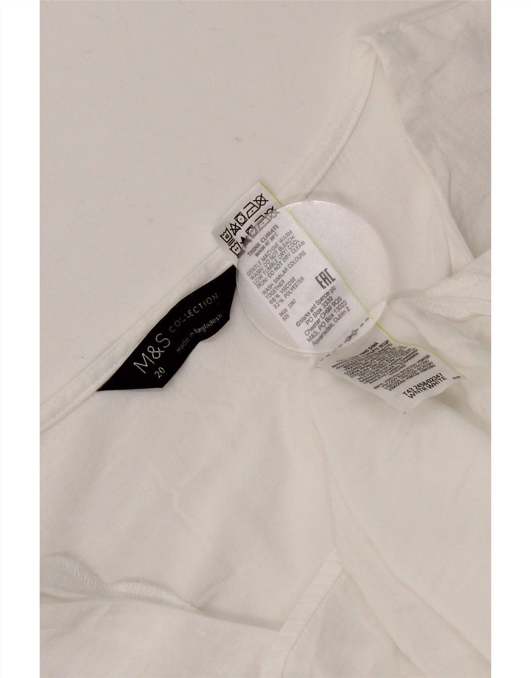 Marks & Spencer Blusa para Mujer Top UK 20 2XL Viscosa Blanca
