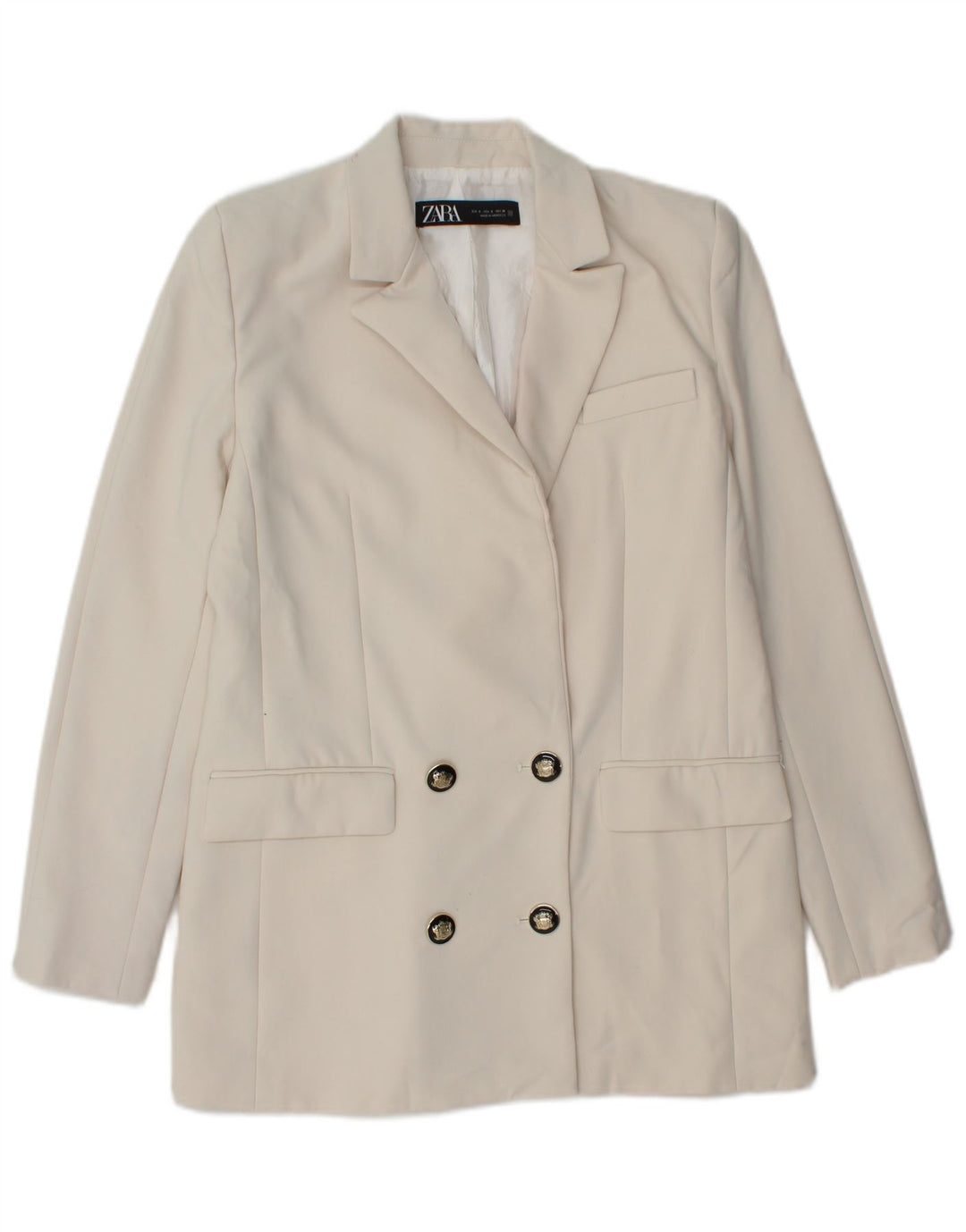 Zara Mujer Chaqueta Blazer De Doble Botonadura UK 10 Small Poliéster Blanco
