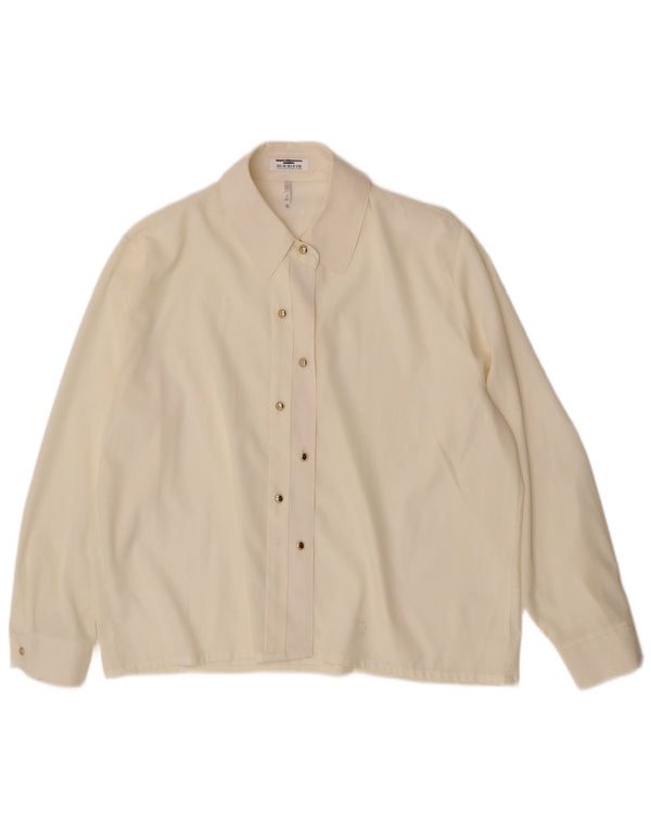 Vintage mujer camisa blusa Reino Unido 14 medio de viscosa blanca
