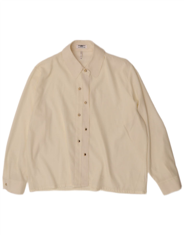Vintage mujer camisa blusa Reino Unido 14 medio de viscosa blanca
