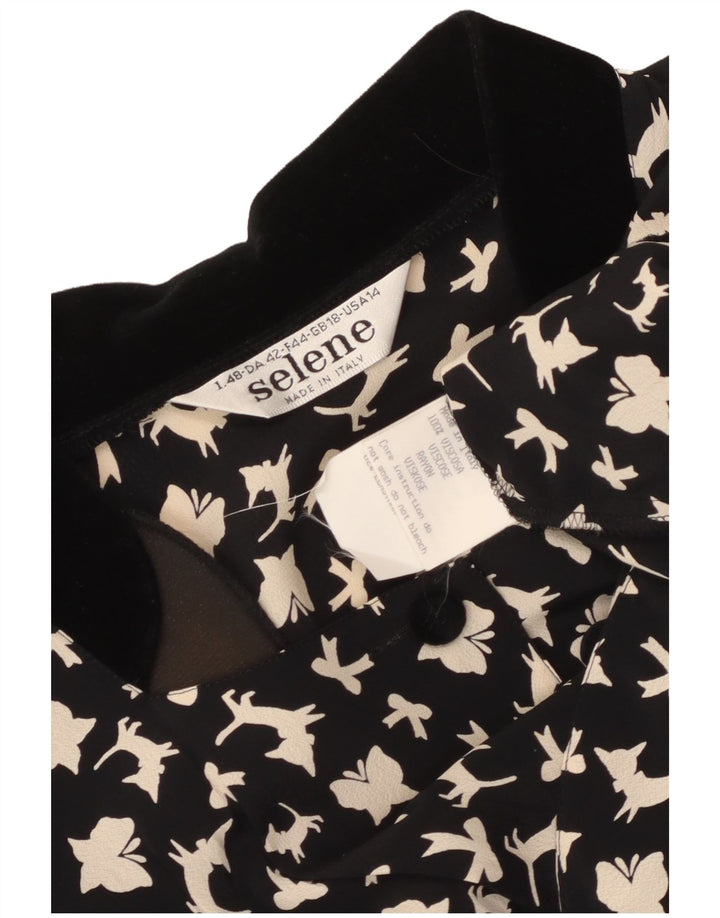 SELENE Blusa camisera con estampado abstracto para mujer UK 40 XL Mariposa negra
