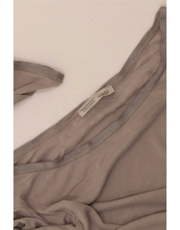 Zara Mujer Top Manga 3/4 UK 42 Gris Medio