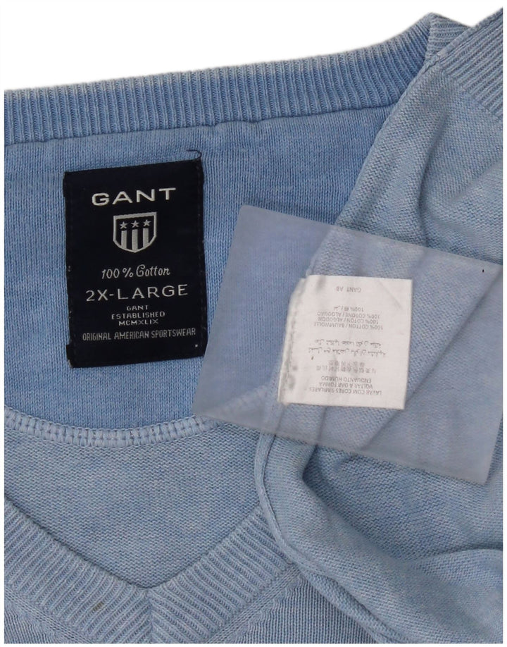 Gant Jersey con cuello en V para hombre, talla 2XL, algodón azul