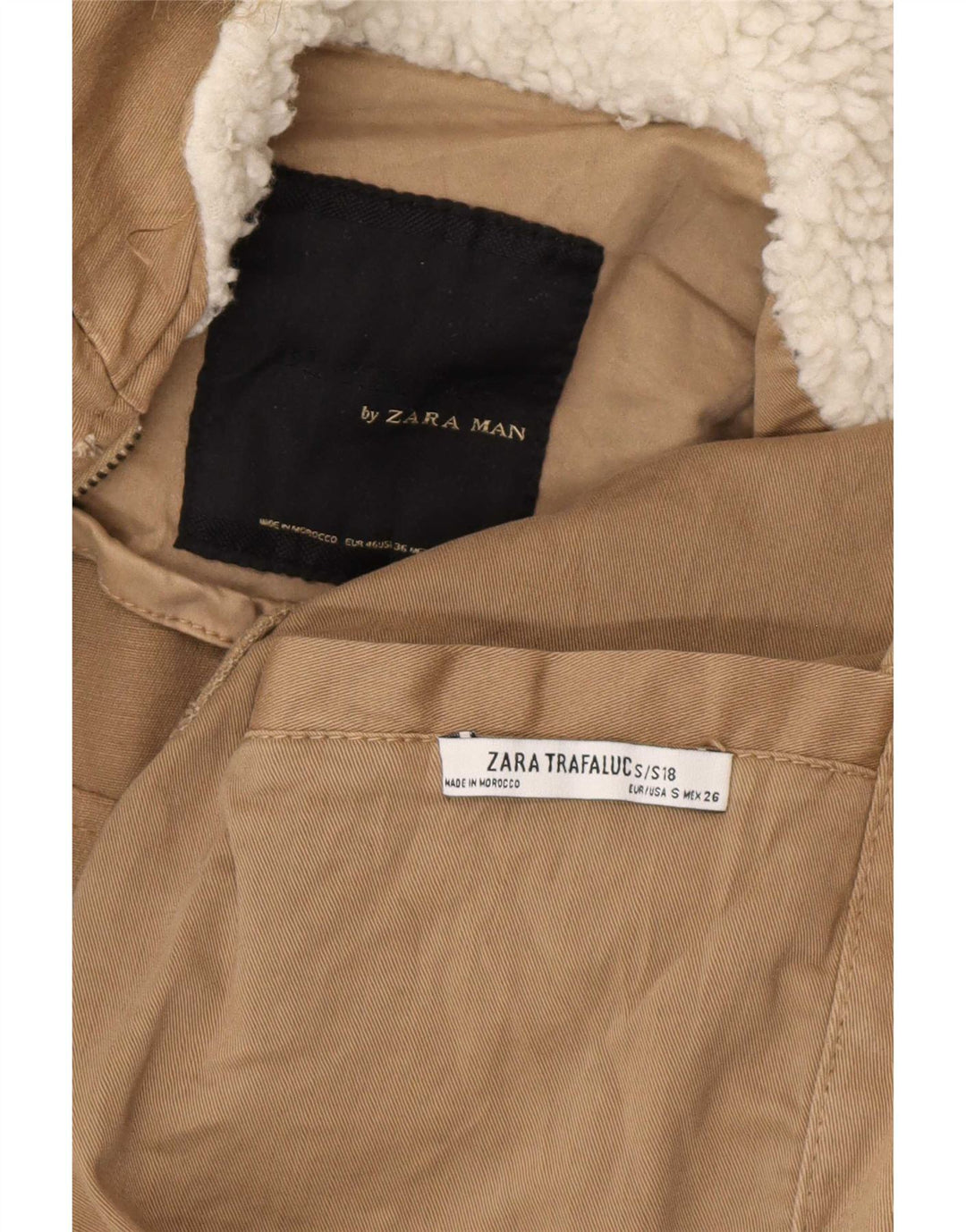 Zara Hombre Chaqueta Parka Con Capucha UK 36 Small Beige