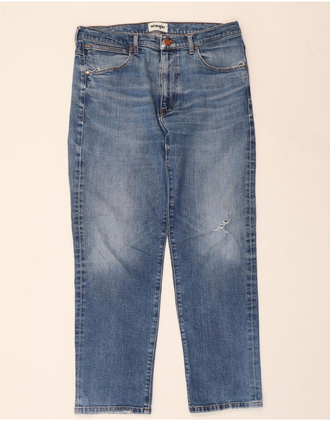 WRANGLER Vaqueros rectos desgastados para hombre W34 L30 Algodón azul