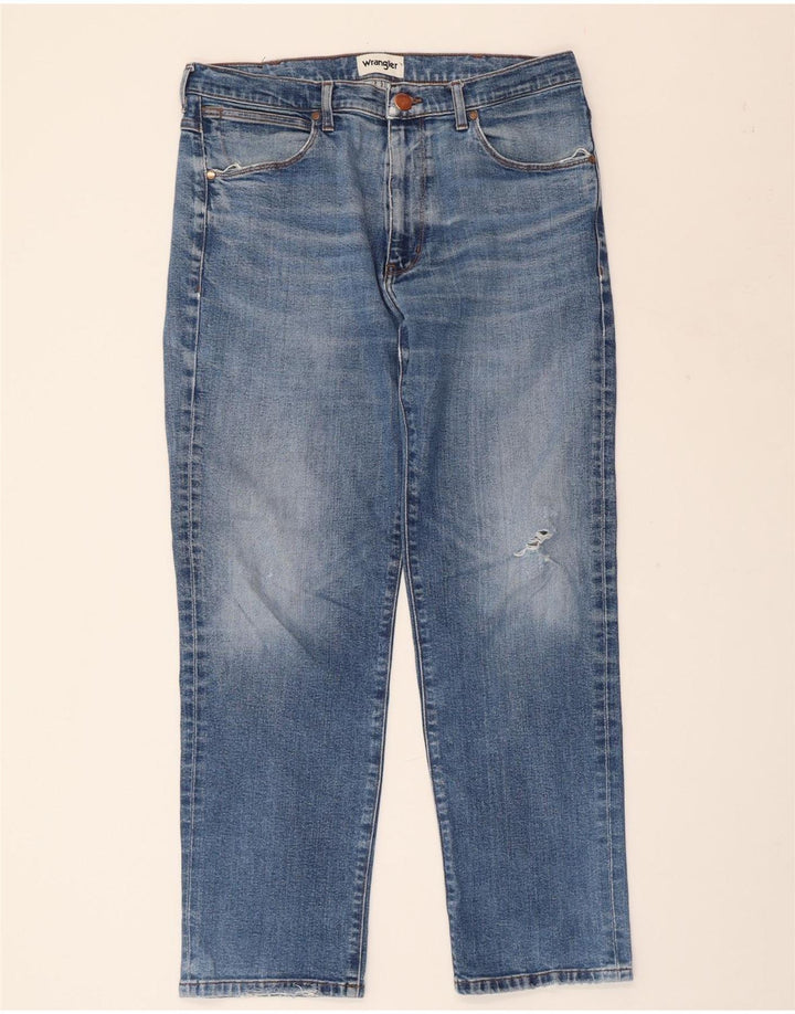 WRANGLER Vaqueros rectos desgastados para hombre W34 L30 Algodón azul