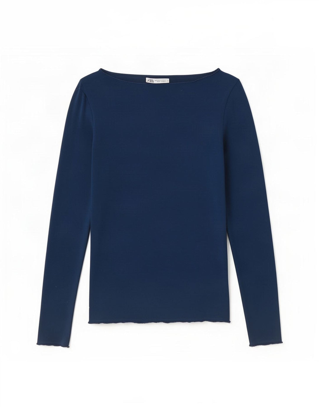 Zara Mujer Top Manga Larga UK 8 Small Azul Marino