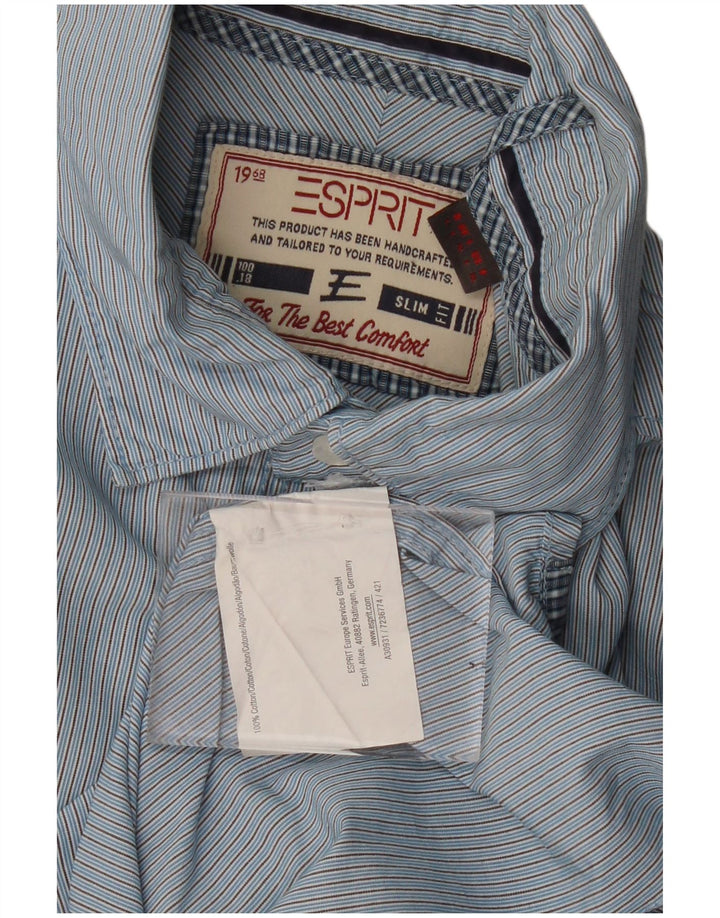 ESPRIT Camisa ajustada para hombre, talla grande, azul, a rayas