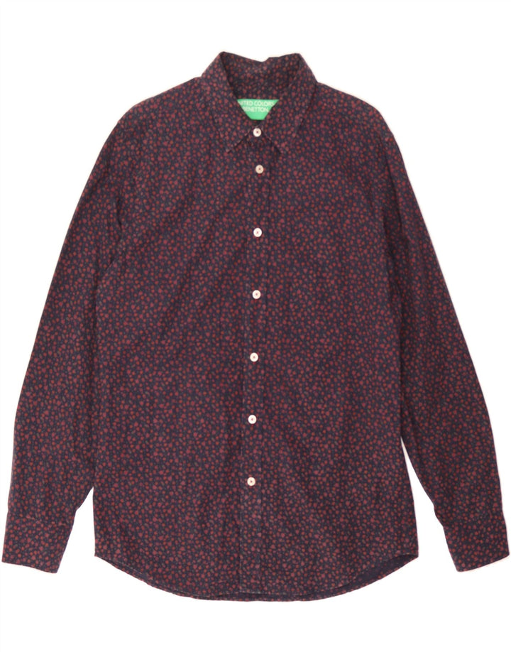 BENETTON Mens Shirt Large Navy Blue Floral Cotton Vintage Benetton and Second-Hand Benetton from Messina Hembry 