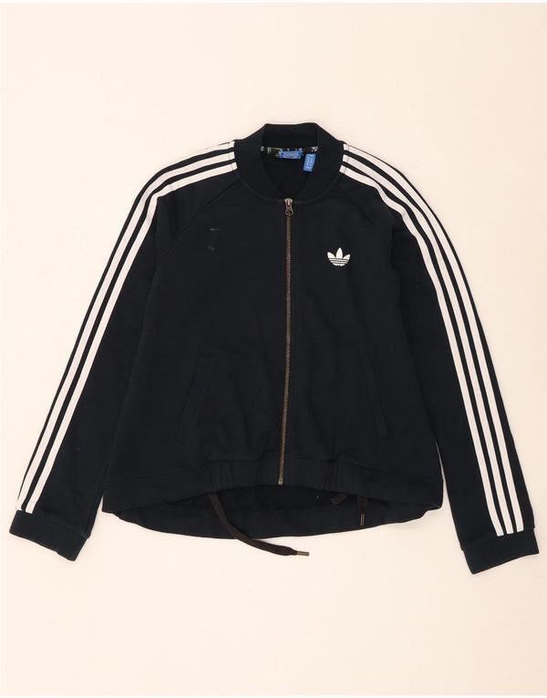Adidas Mujer Gráfico Chándal Top Chaqueta UK 8 Pequeño Algodón Negro