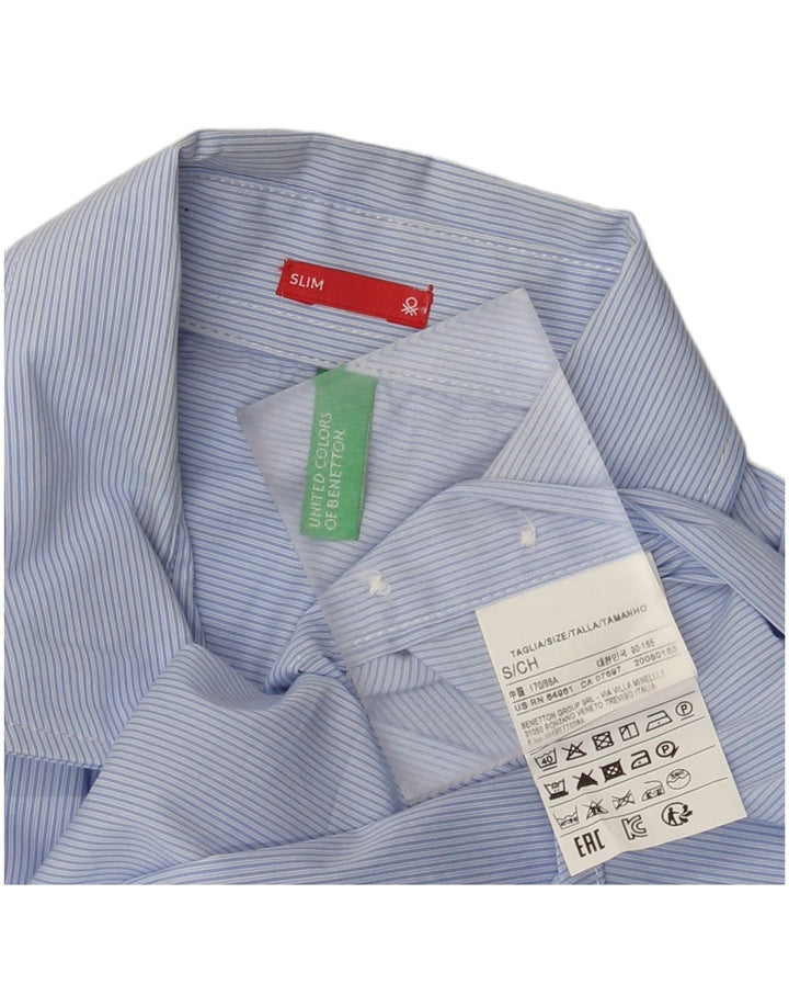 Benetton Hombre Camisa Slim De Algodón A Rayas Azul Pequeño