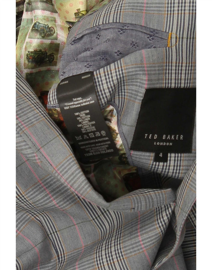 Ted Baker Chaqueta tipo blazer con 2 botones para hombre, talla 4, algodón a cuadros gris grande