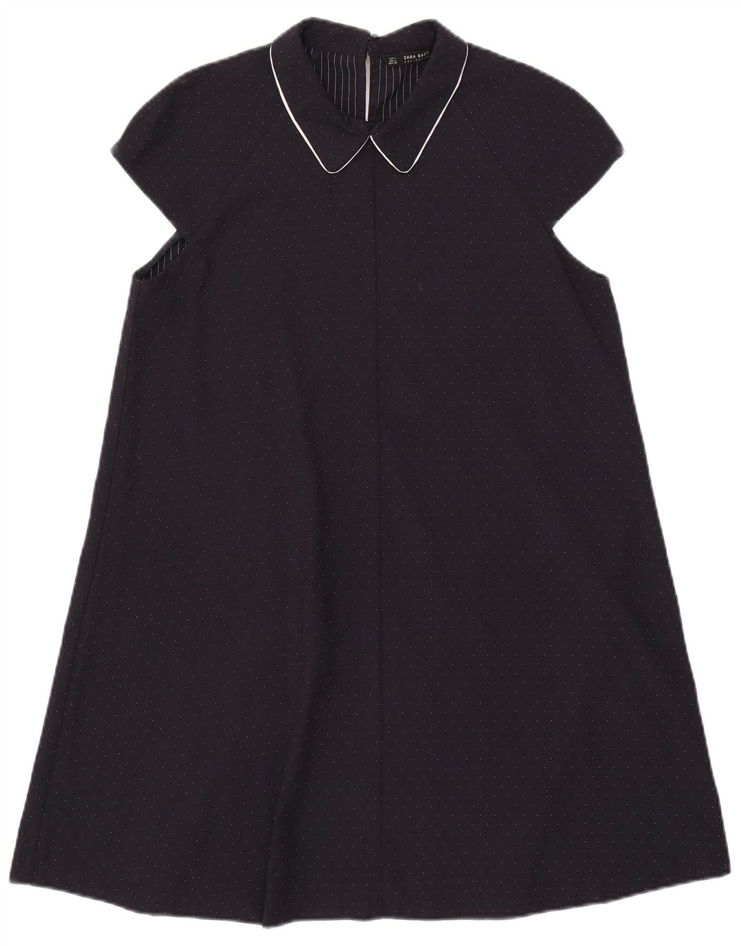 Zara Vestido Acampanado para Mujer UK 44 Grande Poliéster con Manchas Azul Marino