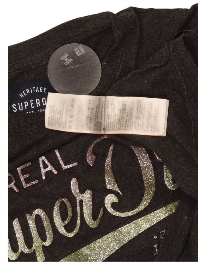 SUPERDRY Camiseta gráfica para mujer Top UK 46 Grande Algodón moteado gris