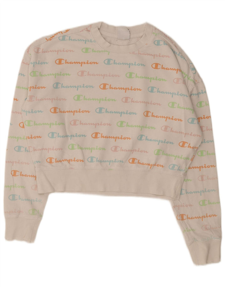 Champion Sudadera Corta Gráfica para Mujer Jersey UK 40 Mediano Blanco