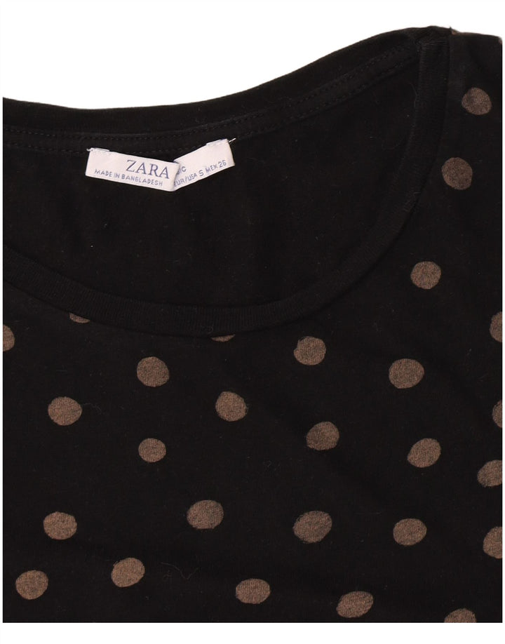 Zara Mujer Camiseta Top UK 10 Pequeño Lunares Negros