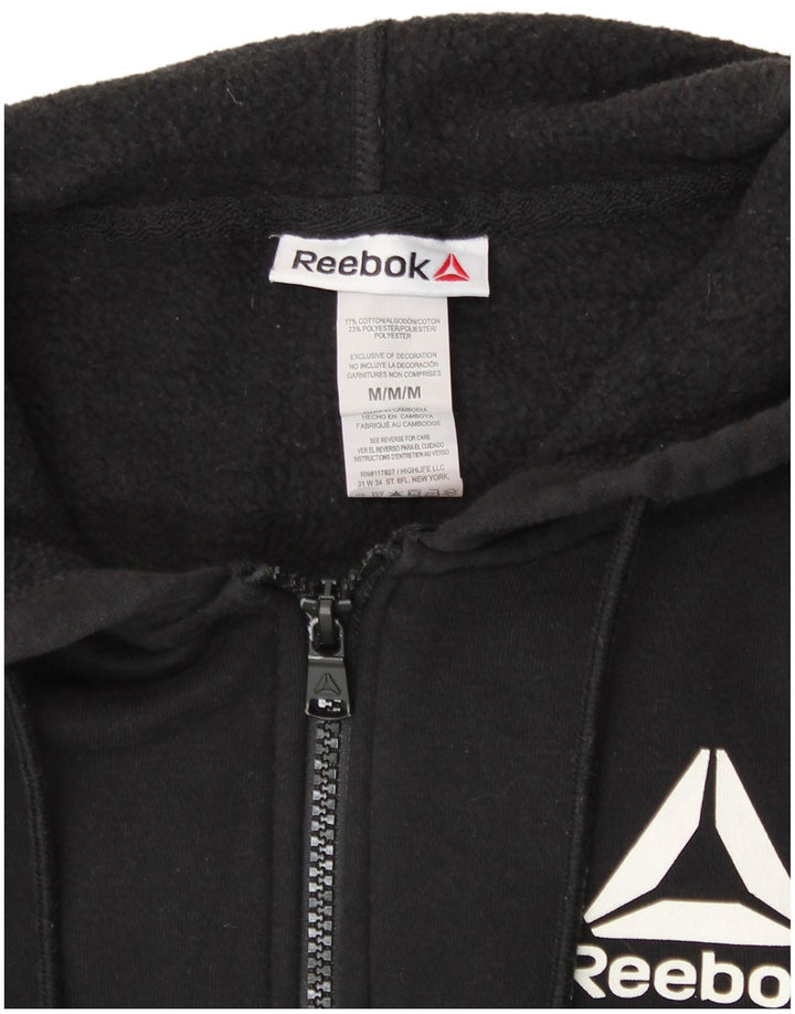 REEBOK Suéter con capucha y cremallera para mujer Reino Unido 14 Mediano Algodón negro