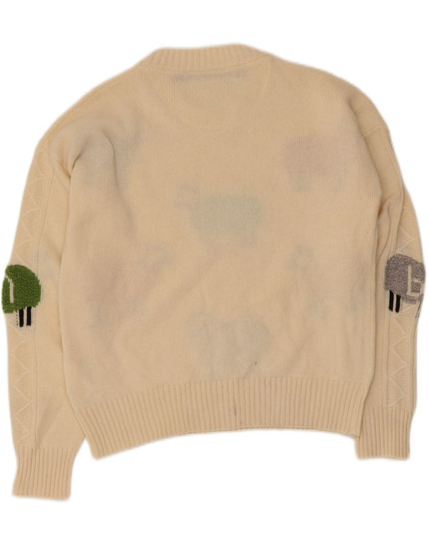 Benetton Jersey De Cuello Redondo Para Mujer EU 40 Small Beige Estampado Animal