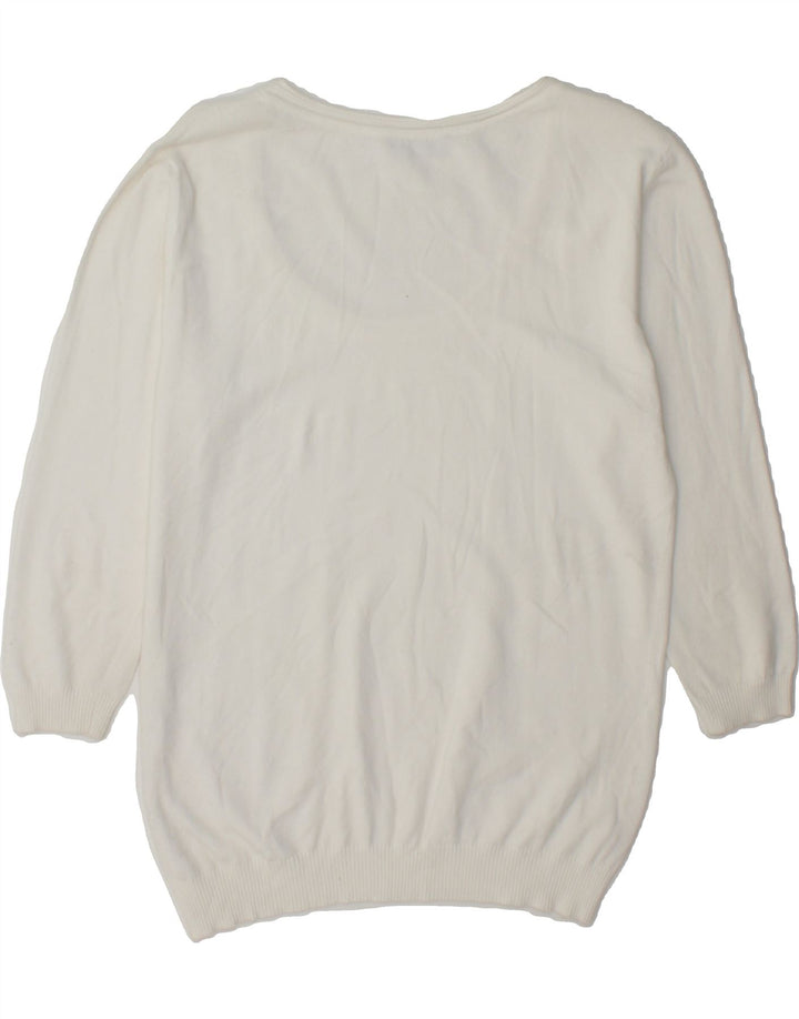 MAX & CO. Womens 3/4 Sleeve Boat Neck Jumper Sweater UK 14 Medium White Vintage Max & Co. and Second-Hand Max & Co. from Messina Hembry 