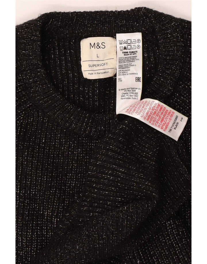 Marks & Spencer Jersey de cuello redondo para hombre, talla grande, poliamida moteada negra