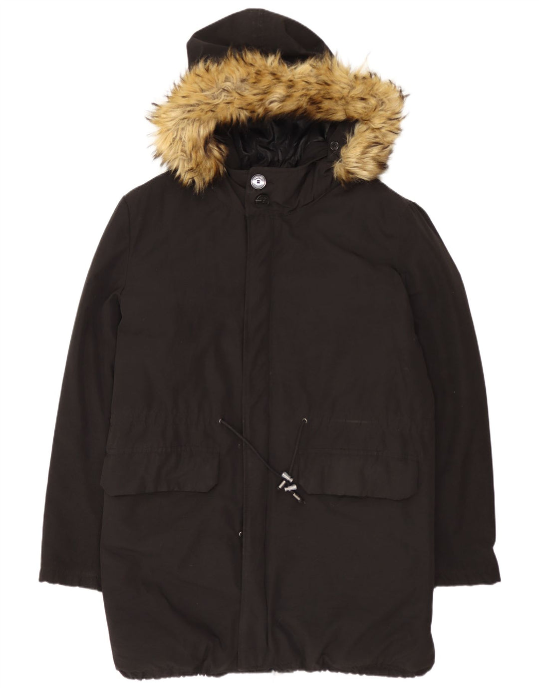 Zara - Parka con capucha para hombre, talla 40, algodón negro grande