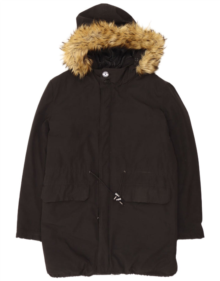 Zara - Parka con capucha para hombre, talla 40, algodón negro grande