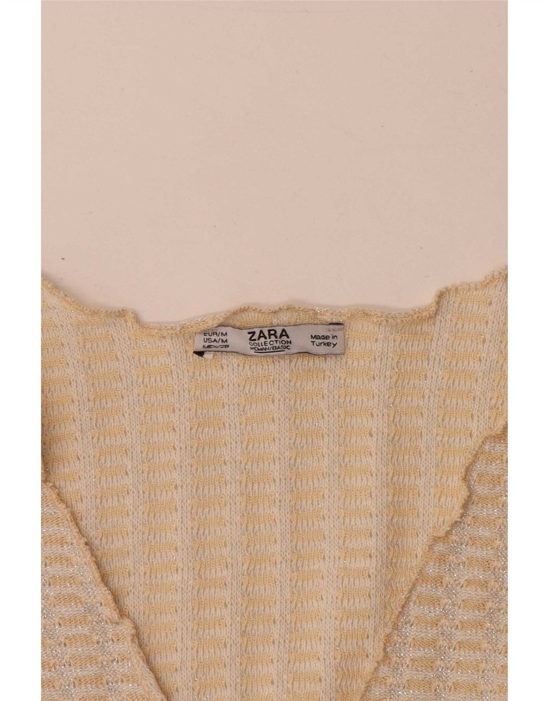 Zara Mujer Blusa Corta De Punto Top UK 44 Medio Beige Moteado