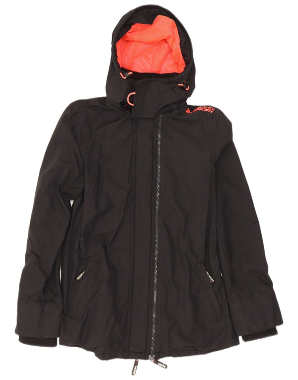 Superdry Chaqueta impermeable con capucha Windmac para mujer, talla 36, poliéster negro pequeño