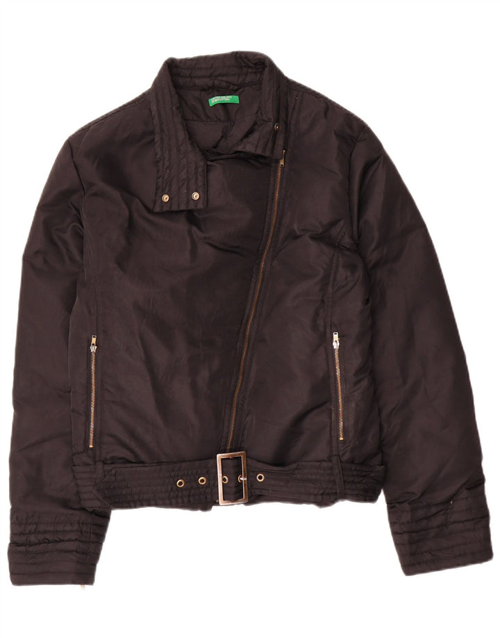 Benetton Chaqueta Motera Corta Acolchada Extragrande para Mujer EU 40 Small Nylon Negro