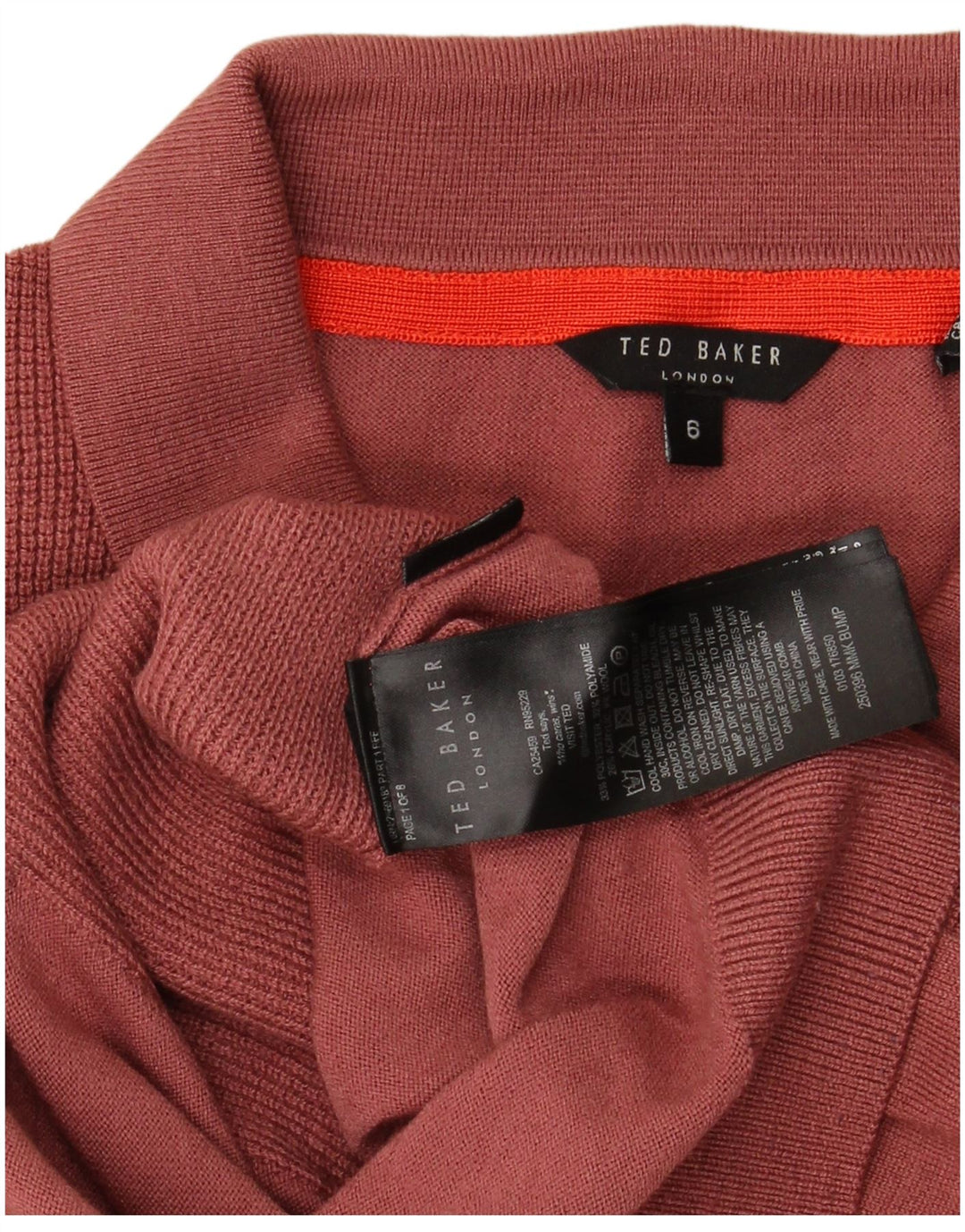 Polo Ted Baker para hombre talla 6 2XL poliéster rojo