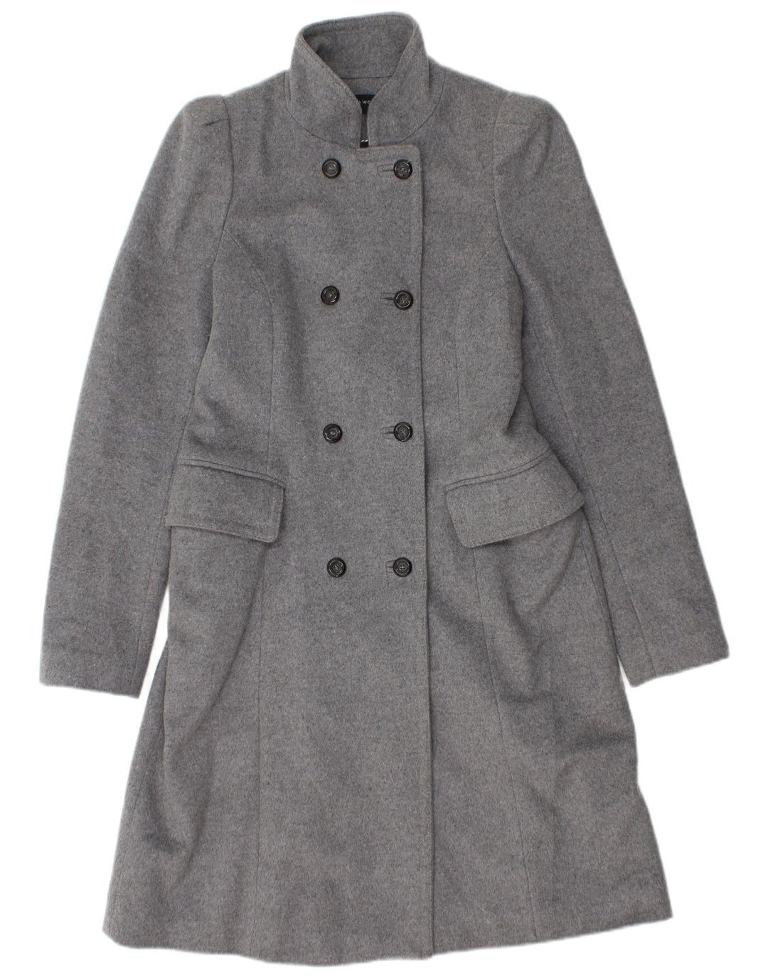 Zara Mujer Abrigo Cruzado UK 42 Lana Gris Medio