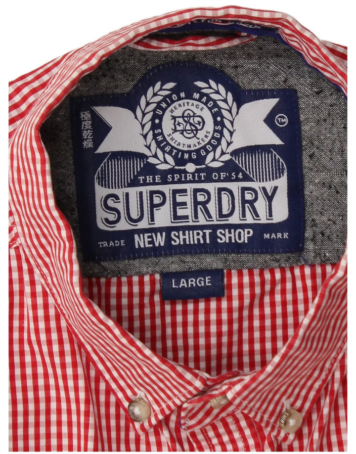 SUPERDRY Camisa de manga corta para hombre de algodón a cuadros rojo grande