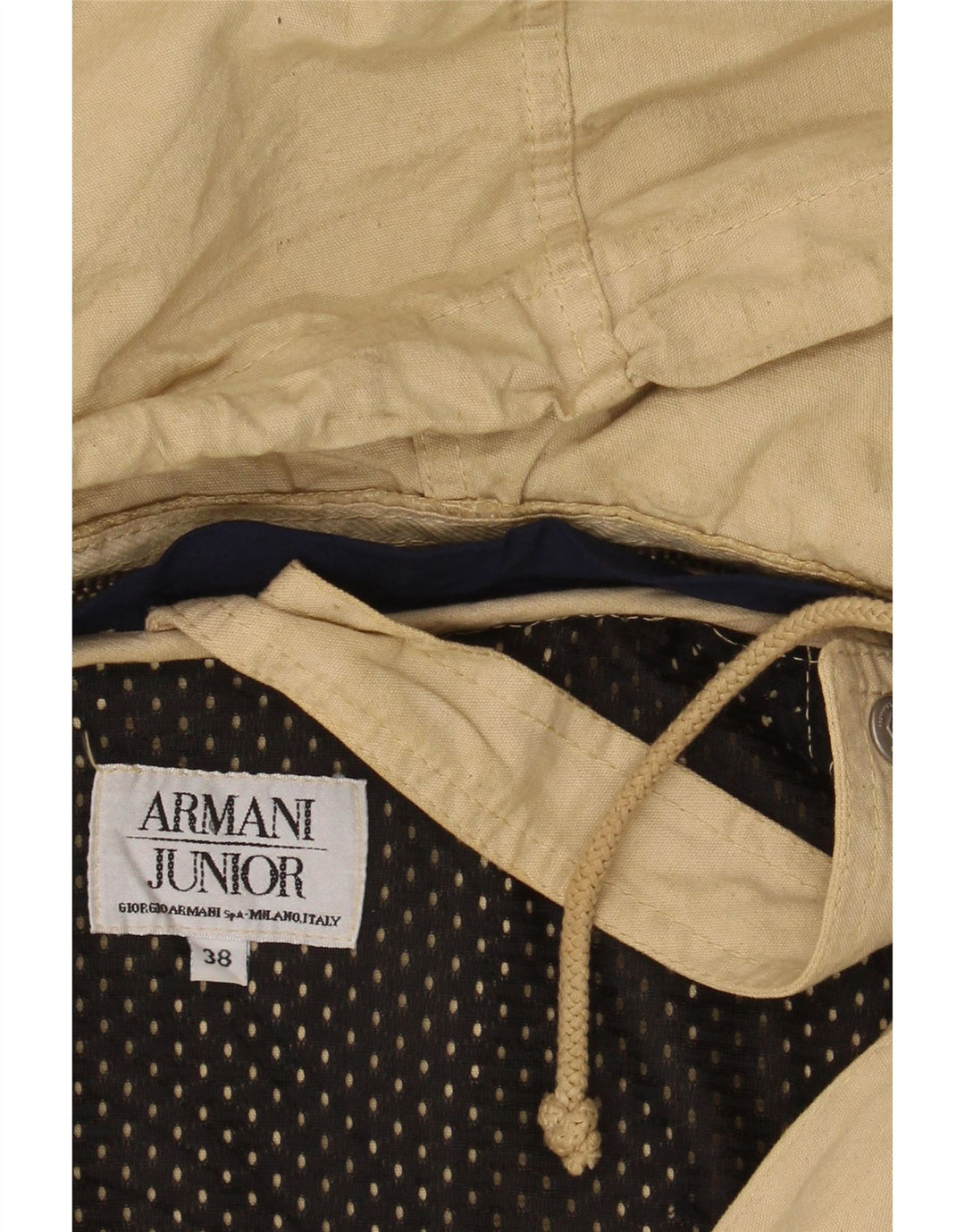 ARMANI Boys Hooded Bomber Jacket 13-14 Years Beige Cotton Vintage Armani and Second-Hand Armani from Messina Hembry 