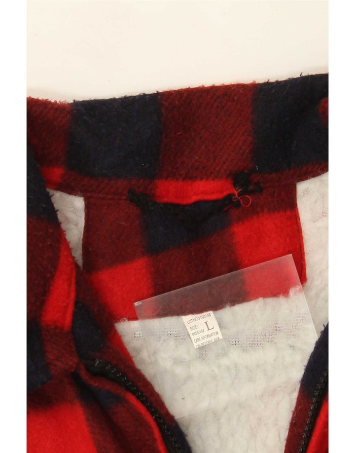 Vintage hombres polar leñador camisa grande rojo gingham poliéster