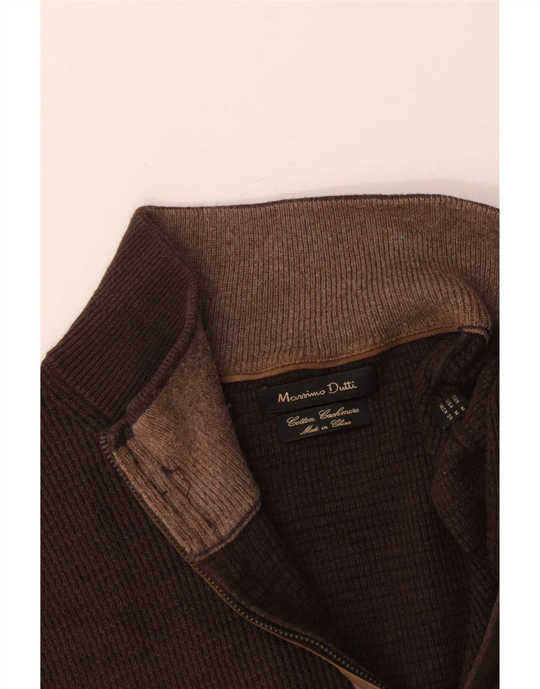 Jersey Massimo Dutti Hombre con Cremallera y Cuello en Algodón Marrón Medio