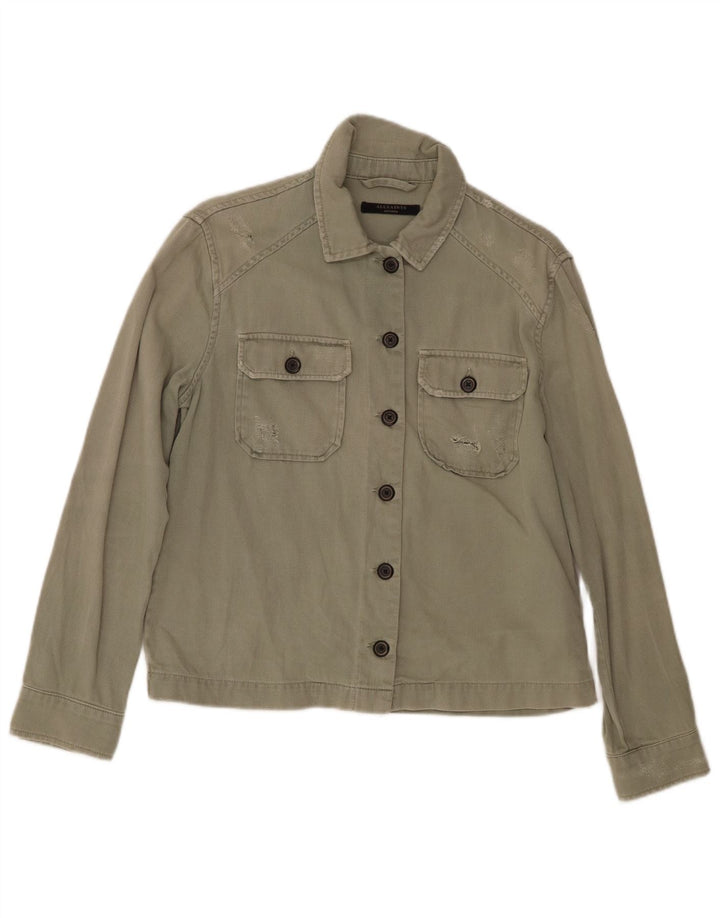 All Saints Chaqueta Bomber Desgastada para Mujer Reino Unido 14 Medium Khaki Chevron