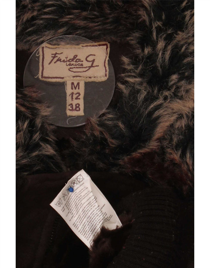 Vintage mujer bomber chaqueta Reino Unido 12 poliéster marrón medio