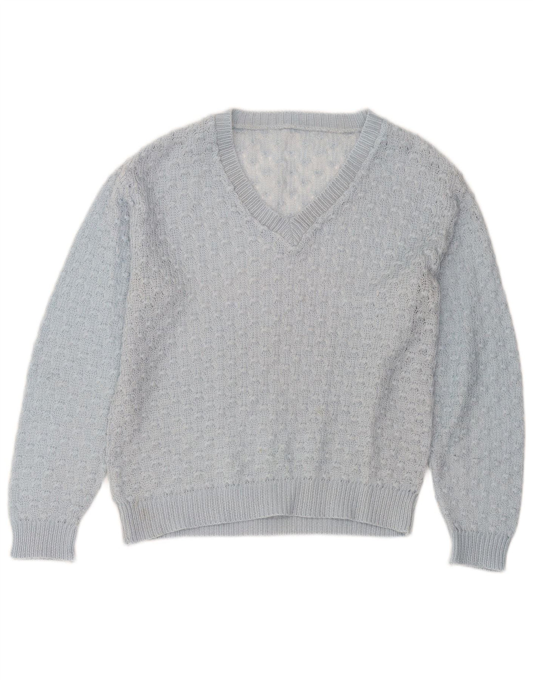 Vintage mujer V-cuello jumper suéter Reino Unido 14 azul medio