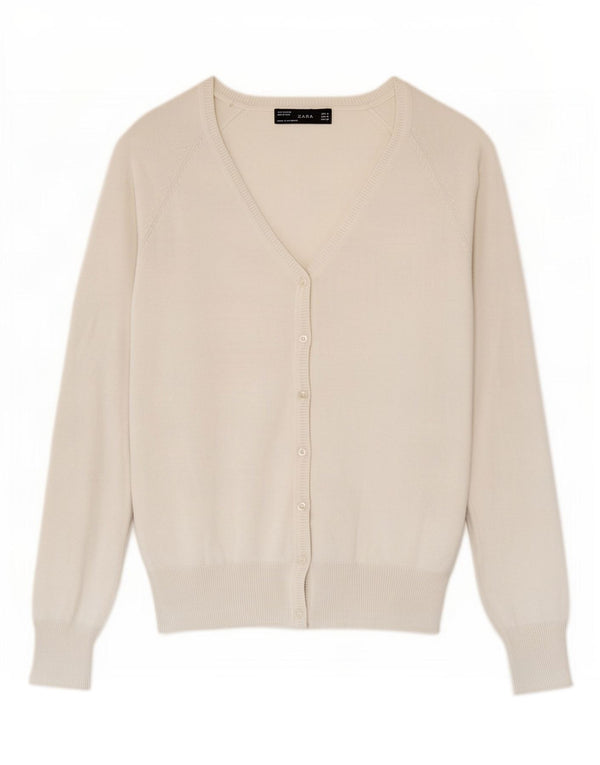 Zara Mujer Cárdigan Suéter UK 12 Medio Algodón Blanco