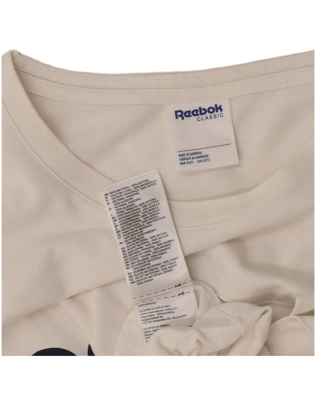 Reebok Camiseta clásica con gráfico para hombre, talla grande, algodón blanco