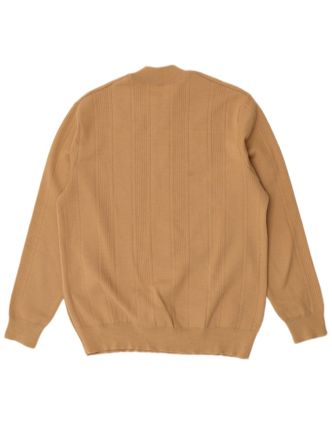 Vintage hombres cuello redondo jersey suéter marrón medio