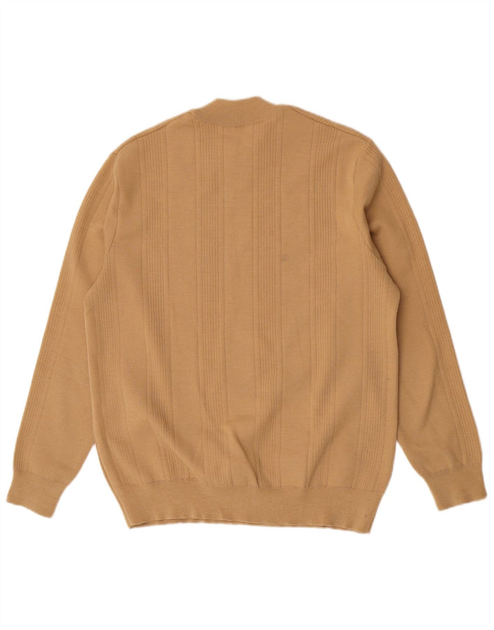 Vintage hombres cuello redondo jersey suéter marrón medio