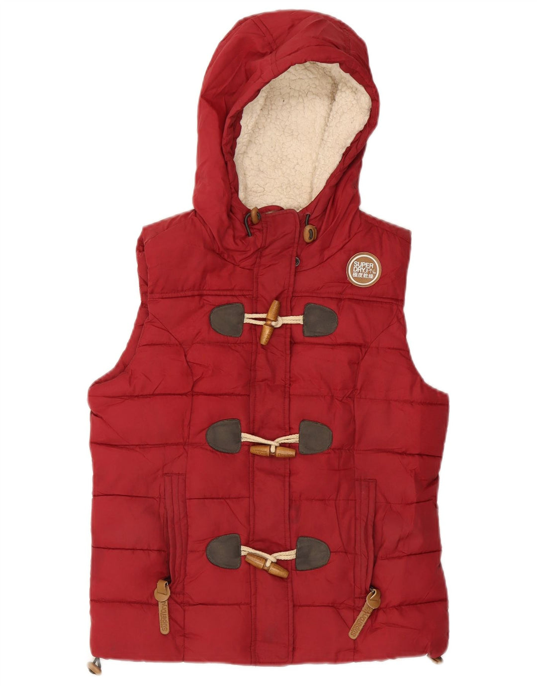 SUPERDRY Chaleco acolchado con capucha para mujer UK 10 Small Red Poliéster