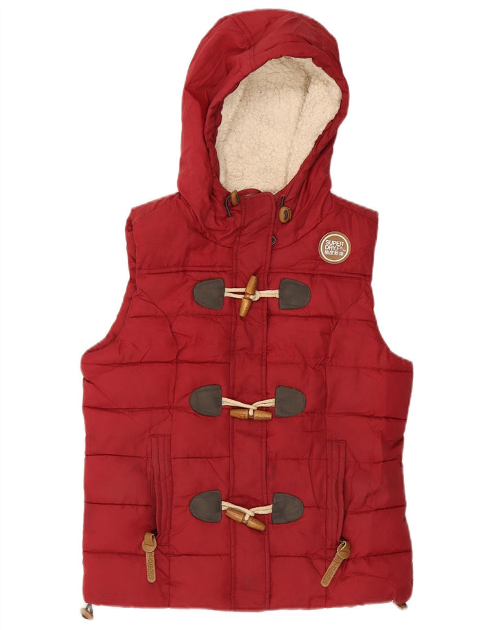 SUPERDRY Chaleco acolchado con capucha para mujer UK 10 Small Red Poliéster
