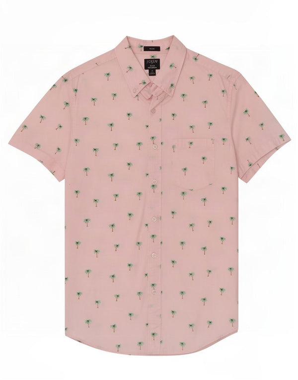 J. Crew Camisa ajustada de manga corta para hombre, talla pequeña, hawaiana de algodón rosa