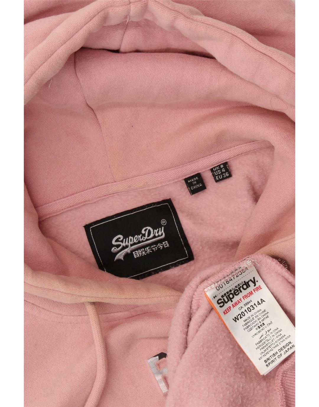 SUPERDRY Jersey con capucha gráfica para mujer UK 8 Small Pink Cotton