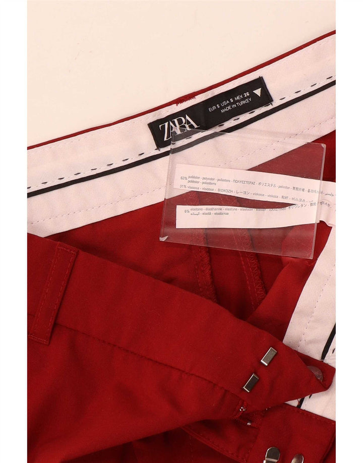 Zara Mujer Pantalón Chino Bootcut Pequeño W26 L33 Poliéster Rojo