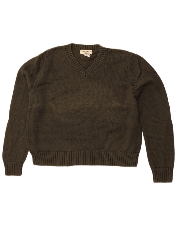 EDDIE BAUER Suéter corto con cuello en V para mujer UK 46 Algodón verde grande