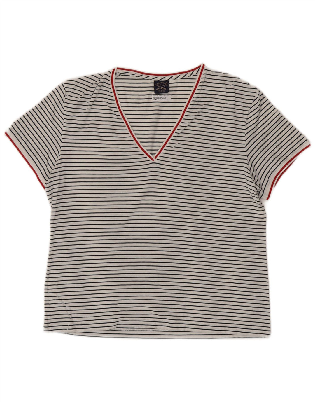 PAUL & SHARK Camiseta Mujer UK 40 XL Algodón A Rayas Blanco